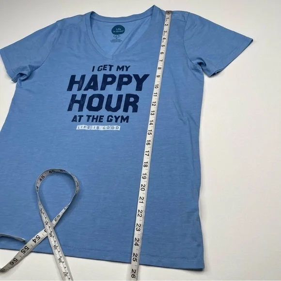 Life is Good Tshirt Blue V Neck Happy Hour Gym Workout Yoga Beach Hiking Gorp - Picture 8 of 10